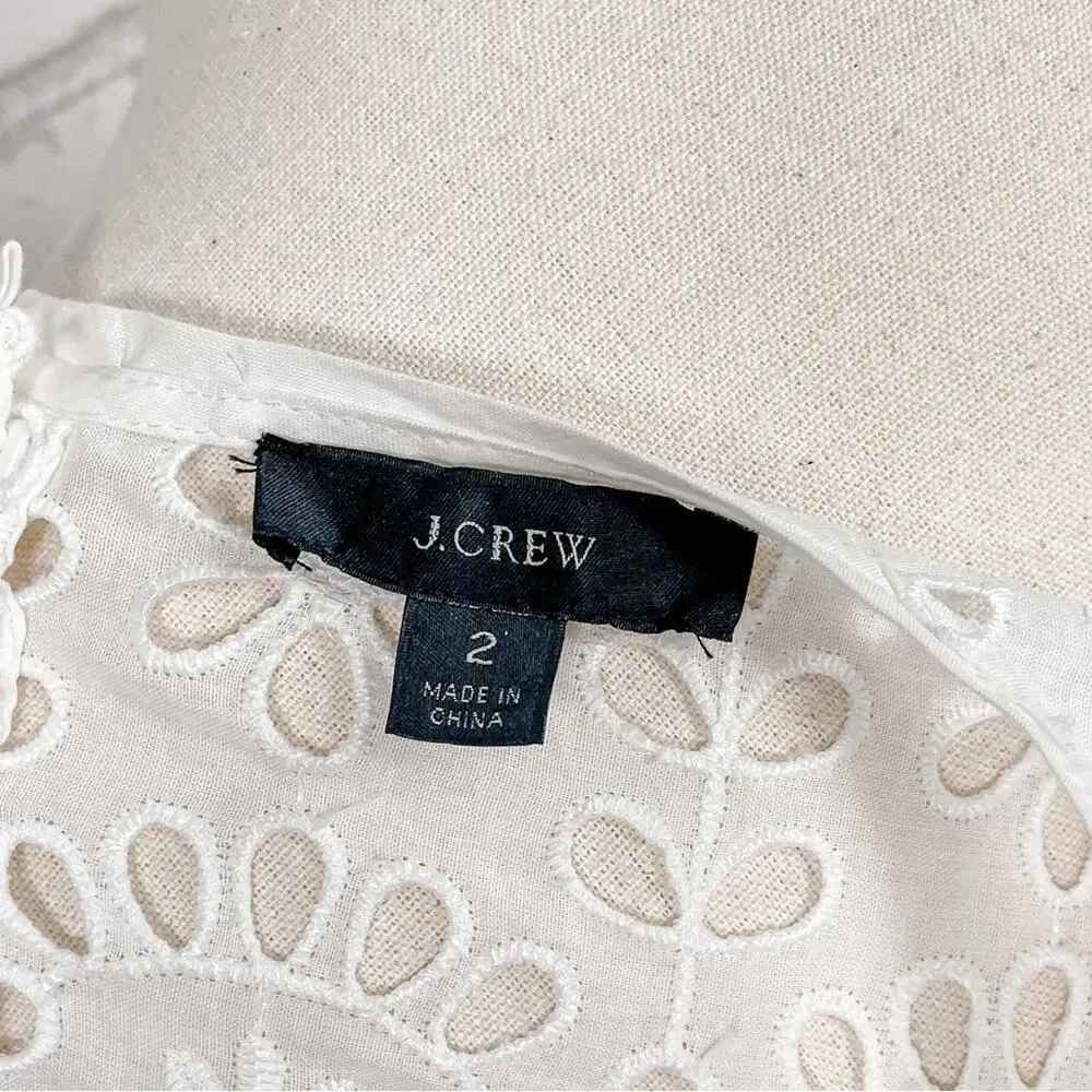 J. Crew White Embroidered Eyelet Lace Bell Sleeves Shift Mini Midi Dress 2